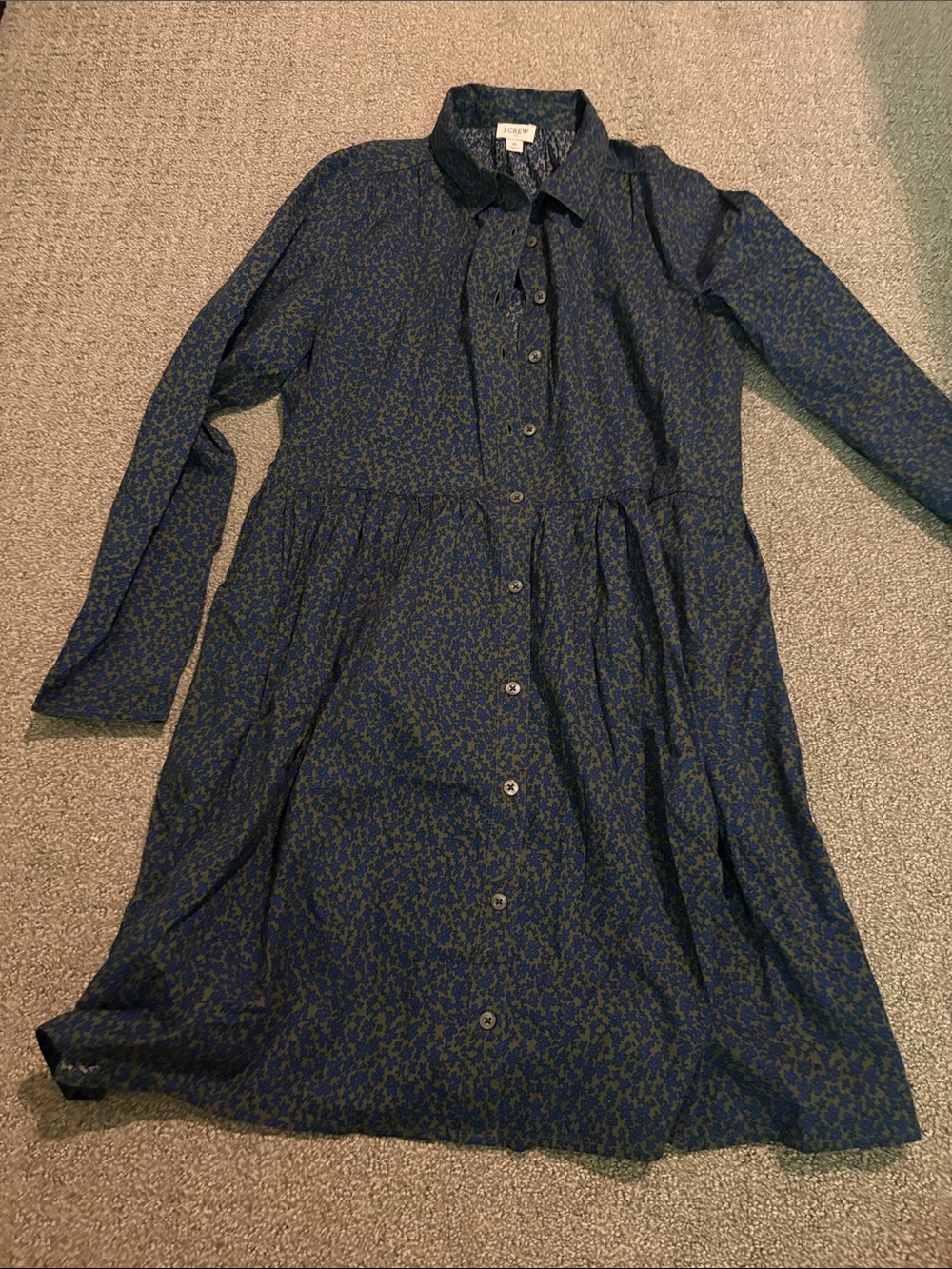 JCrew Blue Floral Button-Front Shirt Dress